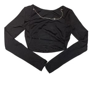 Black Rhinestone Chain Backless Crop Top